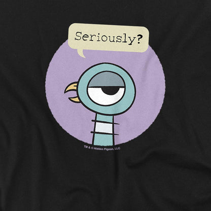 Black - Side - The Pigeon Unisex Adult Seriously T-Shirt