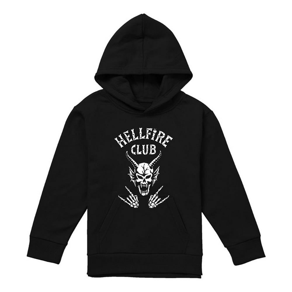 Black - Front - Stranger Things Childrens-Kids Hellfire Club Bones Pullover Hoodie