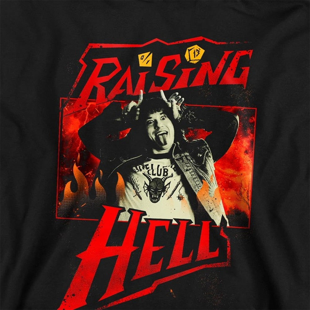 Black - Side - Stranger Things Childrens-Kids Raising Hell Eddie Munson Pullover Hoodie