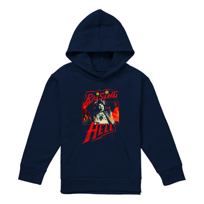 Navy - Front - Stranger Things Childrens-Kids Raising Hell Eddie Munson Pullover Hoodie