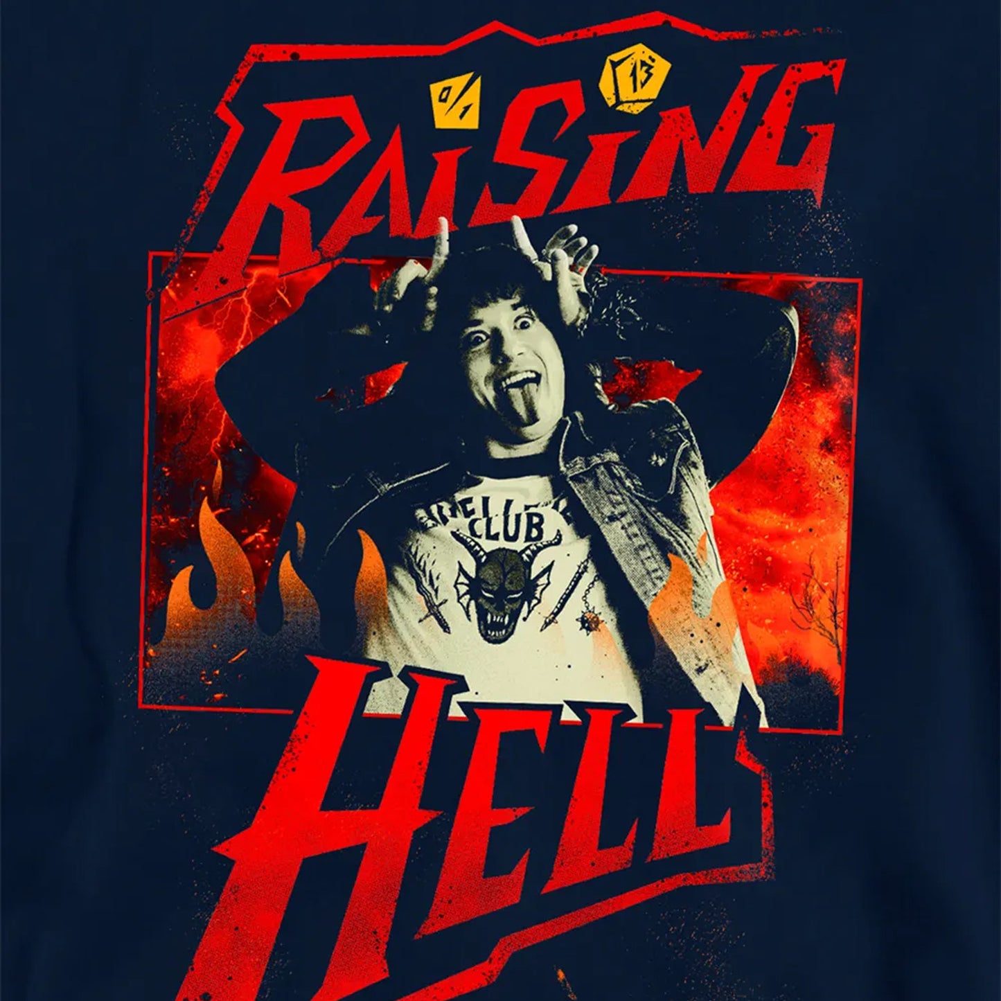 Navy - Side - Stranger Things Childrens-Kids Raising Hell Eddie Munson Pullover Hoodie