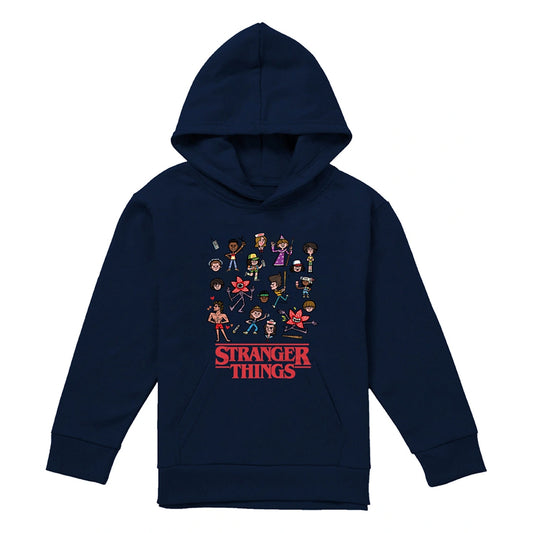 Navy - Front - Stranger Things Childrens-Kids Cartoon Character Pullover Hoodie