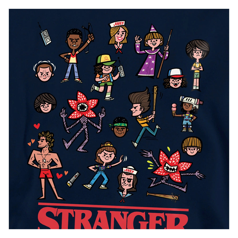 Navy - Side - Stranger Things Childrens-Kids Cartoon Character Pullover Hoodie