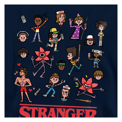 Navy - Side - Stranger Things Childrens-Kids Cartoon Character Pullover Hoodie