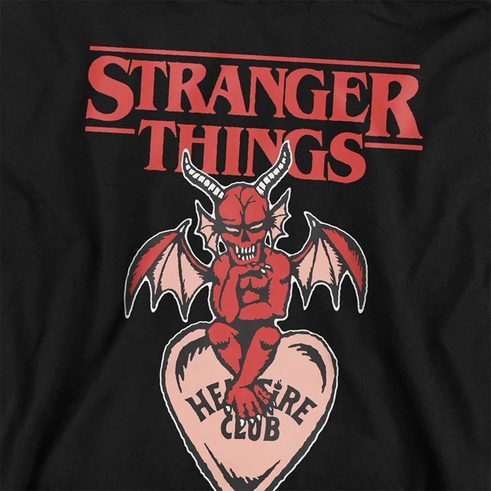Black - Side - Stranger Things Childrens-Kids Hellfire Heart Pullover Hoodie