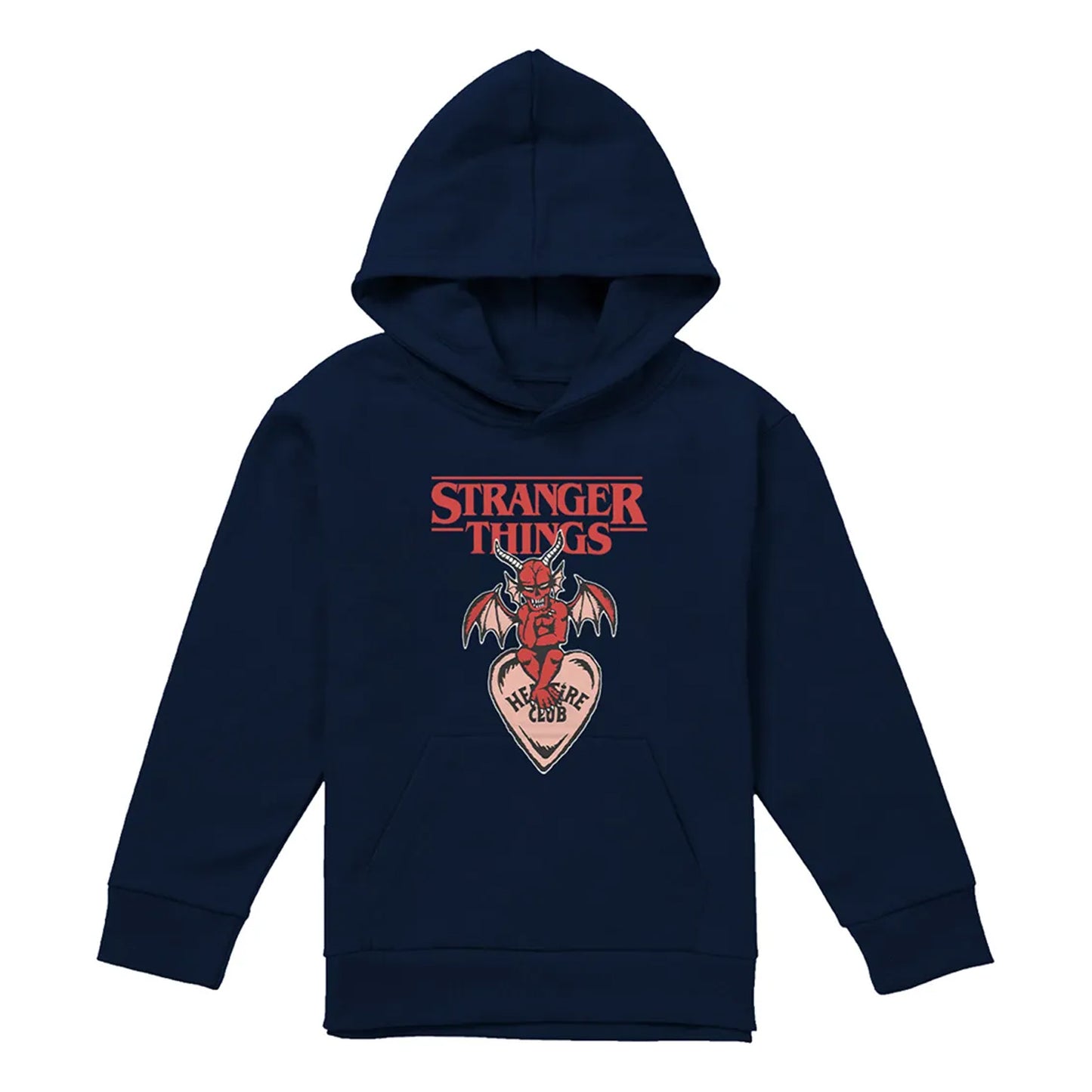 Navy - Front - Stranger Things Childrens-Kids Hellfire Heart Pullover Hoodie
