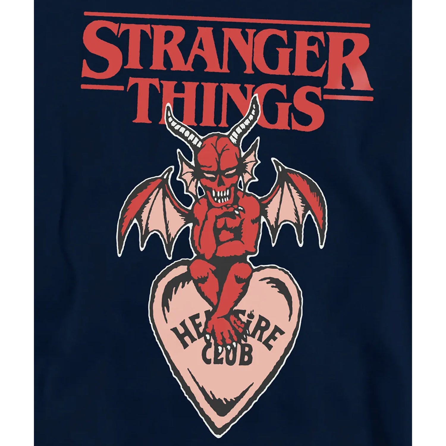 Navy - Side - Stranger Things Childrens-Kids Hellfire Heart Pullover Hoodie