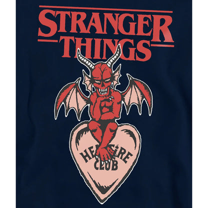 Navy - Side - Stranger Things Childrens-Kids Hellfire Heart Pullover Hoodie