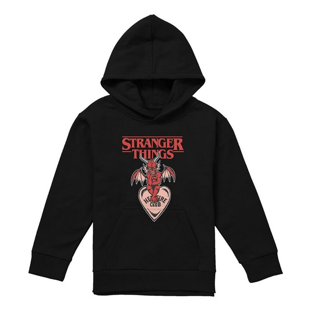 Black - Front - Stranger Things Childrens-Kids Hellfire Heart Pullover Hoodie