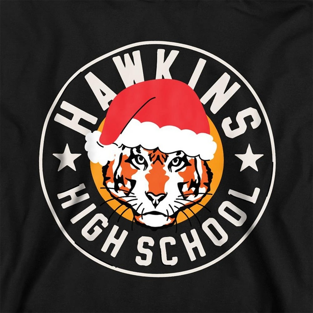 Black - Side - Stranger Things Childrens-Kids Hawkins Badge Christmas Pullover Hoodie