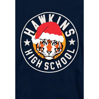 Navy - Side - Stranger Things Childrens-Kids Hawkins Badge Christmas Pullover Hoodie