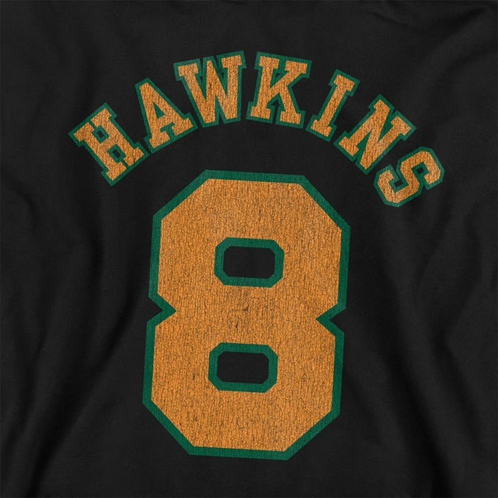 Black - Side - Stranger Things Childrens-Kids Hawkins No 8 Pullover Hoodie