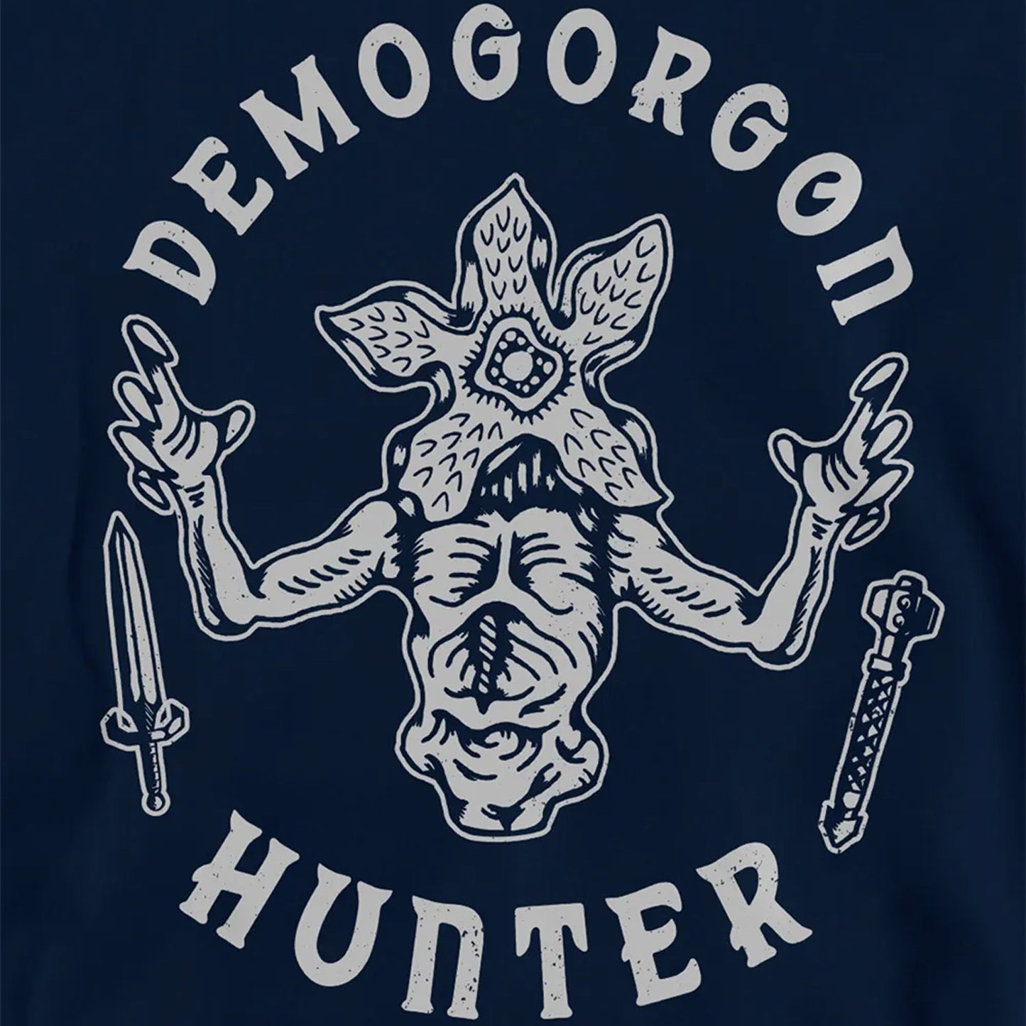 Navy - Side - Stranger Things Childrens-Kids Hunter Demogorgon Pullover Hoodie