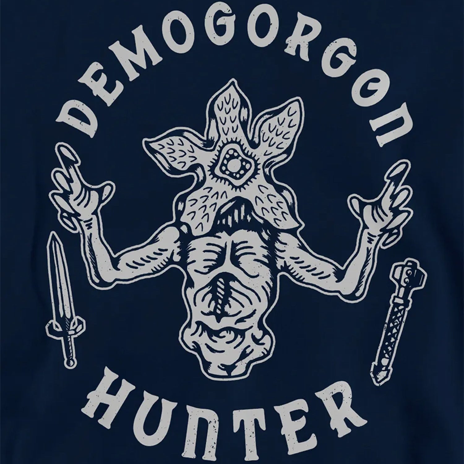 Navy - Side - Stranger Things Childrens-Kids Hunter Demogorgon Pullover Hoodie