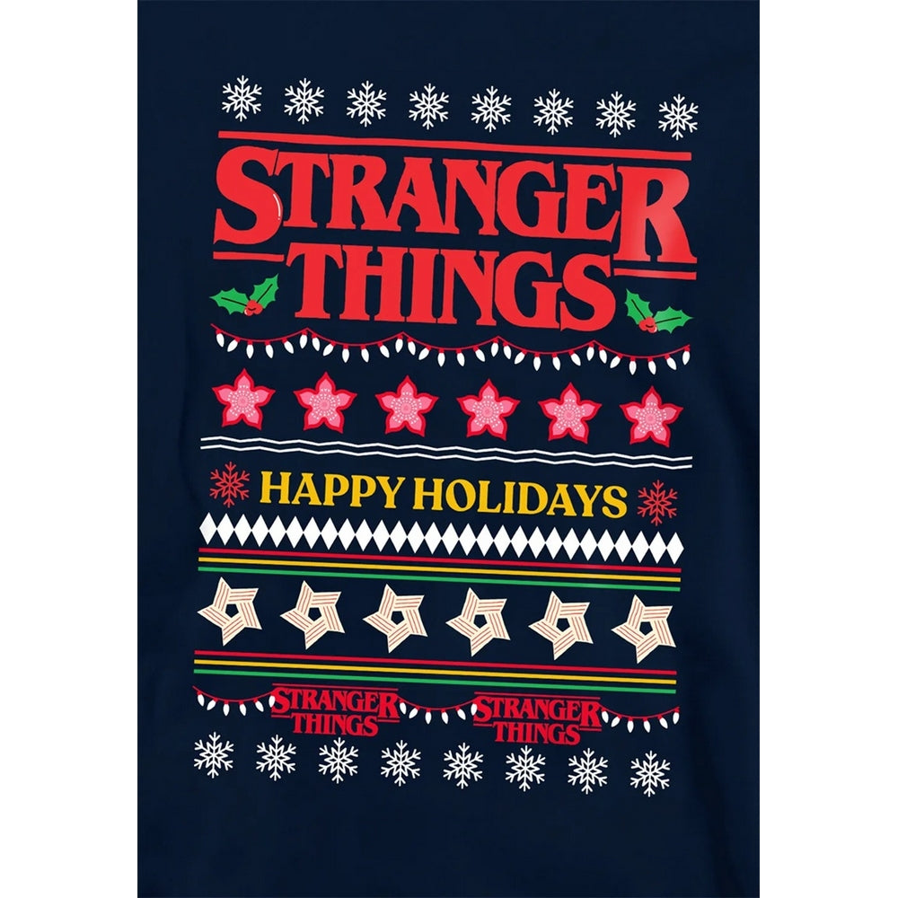 Navy - Back - Stranger Things Childrens-Kids Ugly Demogorgon Christmas Pullover Hoodie