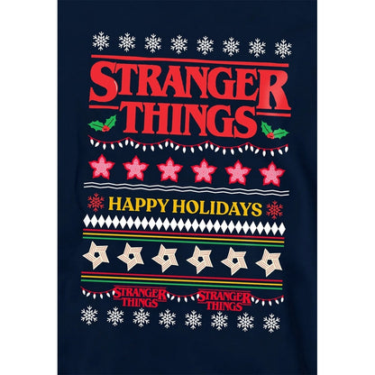 Navy - Back - Stranger Things Childrens-Kids Ugly Demogorgon Christmas Pullover Hoodie