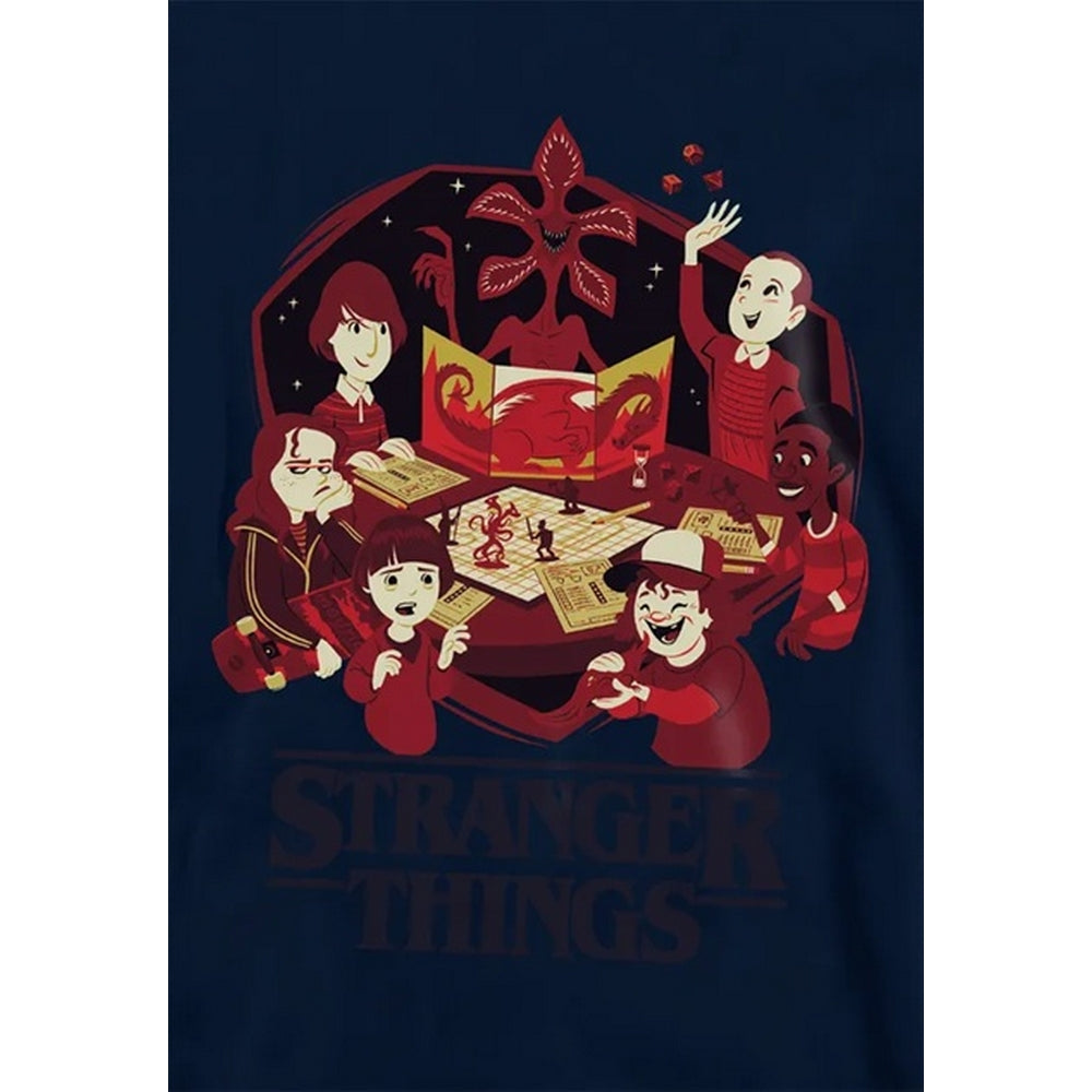 Navy - Side - Stranger Things Childrens-Kids Board Game Pullover Hoodie