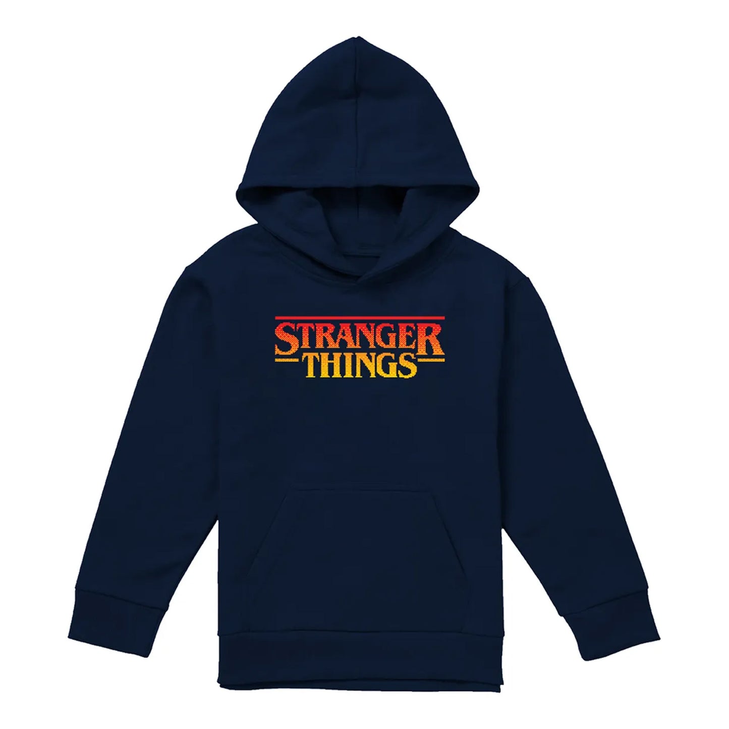Navy - Front - Stranger Things Childrens-Kids Sunset Logo Pullover Hoodie