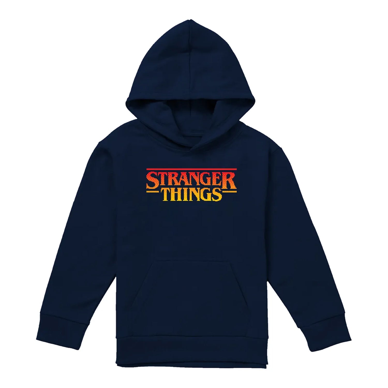 Navy - Front - Stranger Things Childrens-Kids Sunset Logo Pullover Hoodie