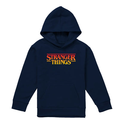 Navy - Front - Stranger Things Childrens-Kids Sunset Logo Pullover Hoodie