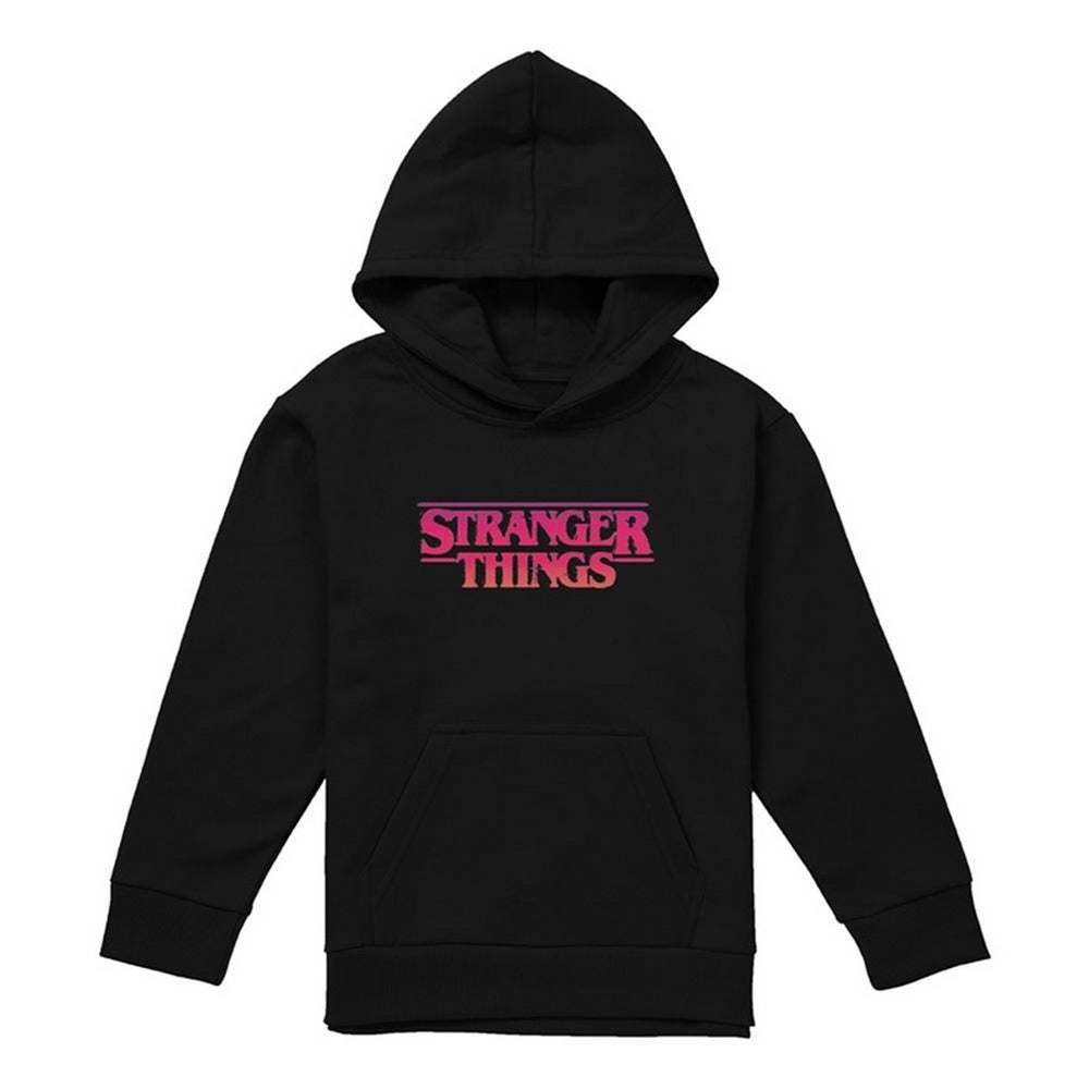 Black - Front - Stranger Things Childrens-Kids Sunset Logo Pullover Hoodie