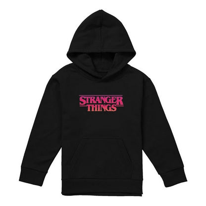 Black - Front - Stranger Things Childrens-Kids Sunset Logo Pullover Hoodie