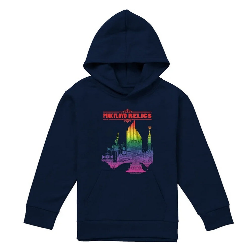 Navy - Front - Pink Floyd Childrens-Kids Bright Relics Hoodie