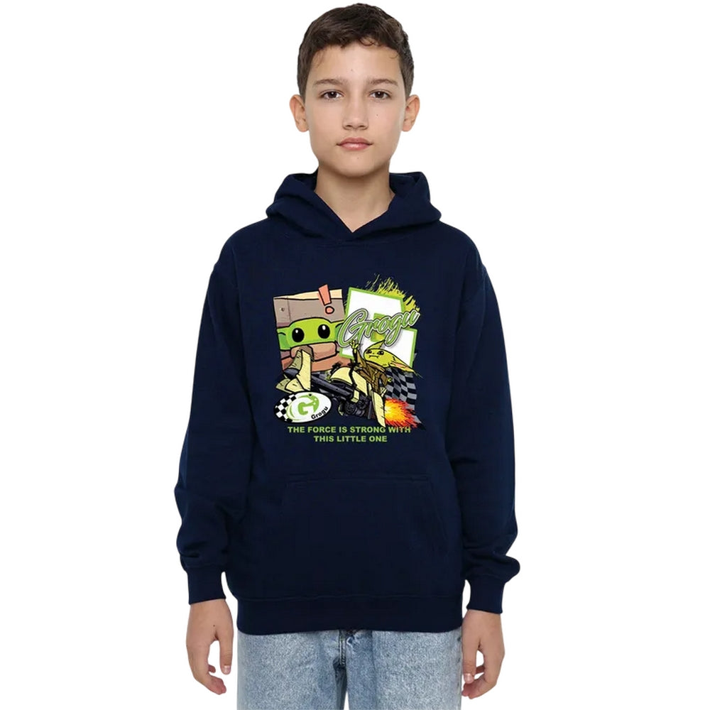 Navy - Lifestyle - Star Wars Childrens-Kids Racing Speeder Bike Grogu Hoodie