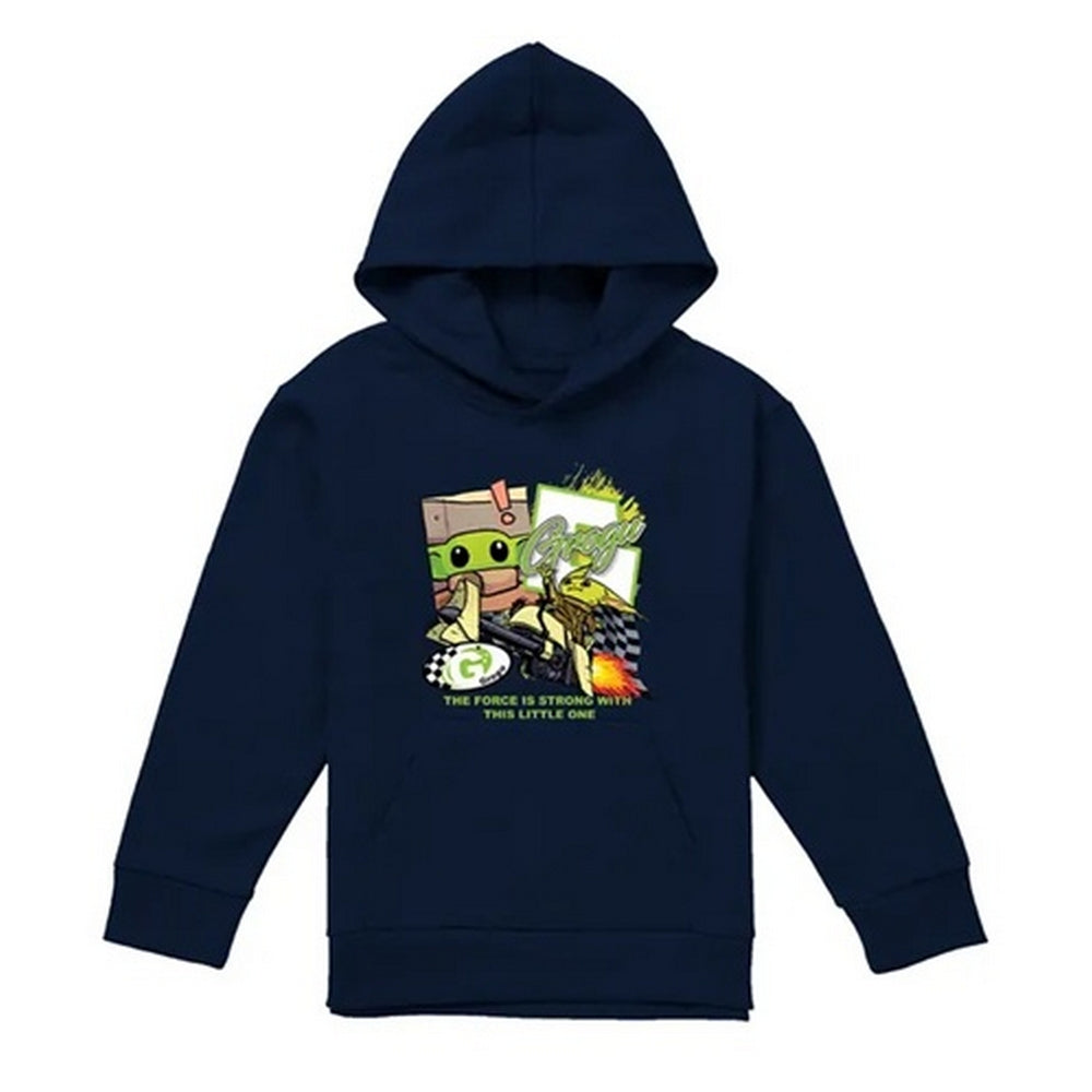 Navy - Front - Star Wars Childrens-Kids Racing Speeder Bike Grogu Hoodie