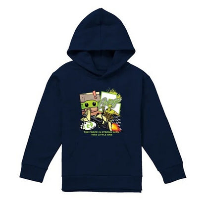 Navy - Front - Star Wars Childrens-Kids Racing Speeder Bike Grogu Hoodie