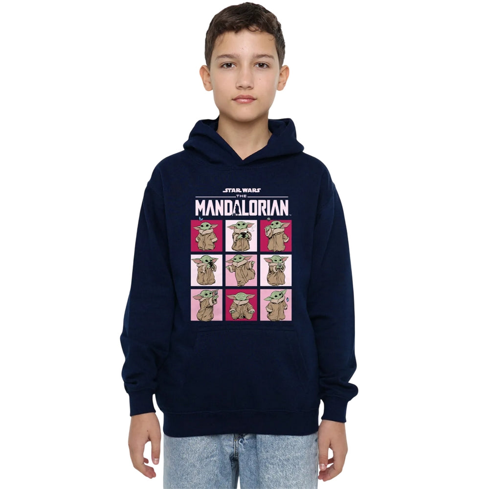 Navy - Lifestyle - Star Wars The Mandalorian Childrens-Kids Grogu Squares Pullover Hoodie