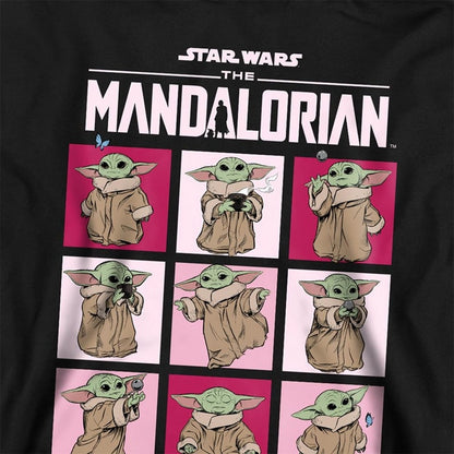Black - Side - Star Wars The Mandalorian Childrens-Kids Grogu Squares Pullover Hoodie