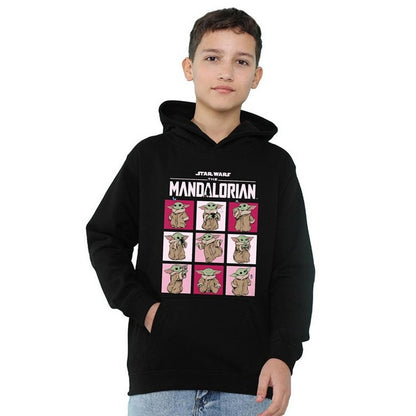 Black - Lifestyle - Star Wars The Mandalorian Childrens-Kids Grogu Squares Pullover Hoodie