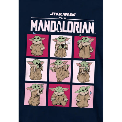 Navy - Side - Star Wars The Mandalorian Childrens-Kids Grogu Squares Pullover Hoodie