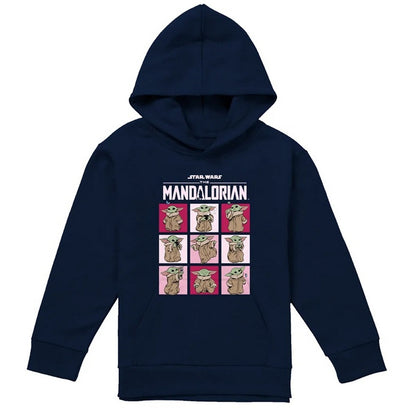Navy - Front - Star Wars The Mandalorian Childrens-Kids Grogu Squares Pullover Hoodie