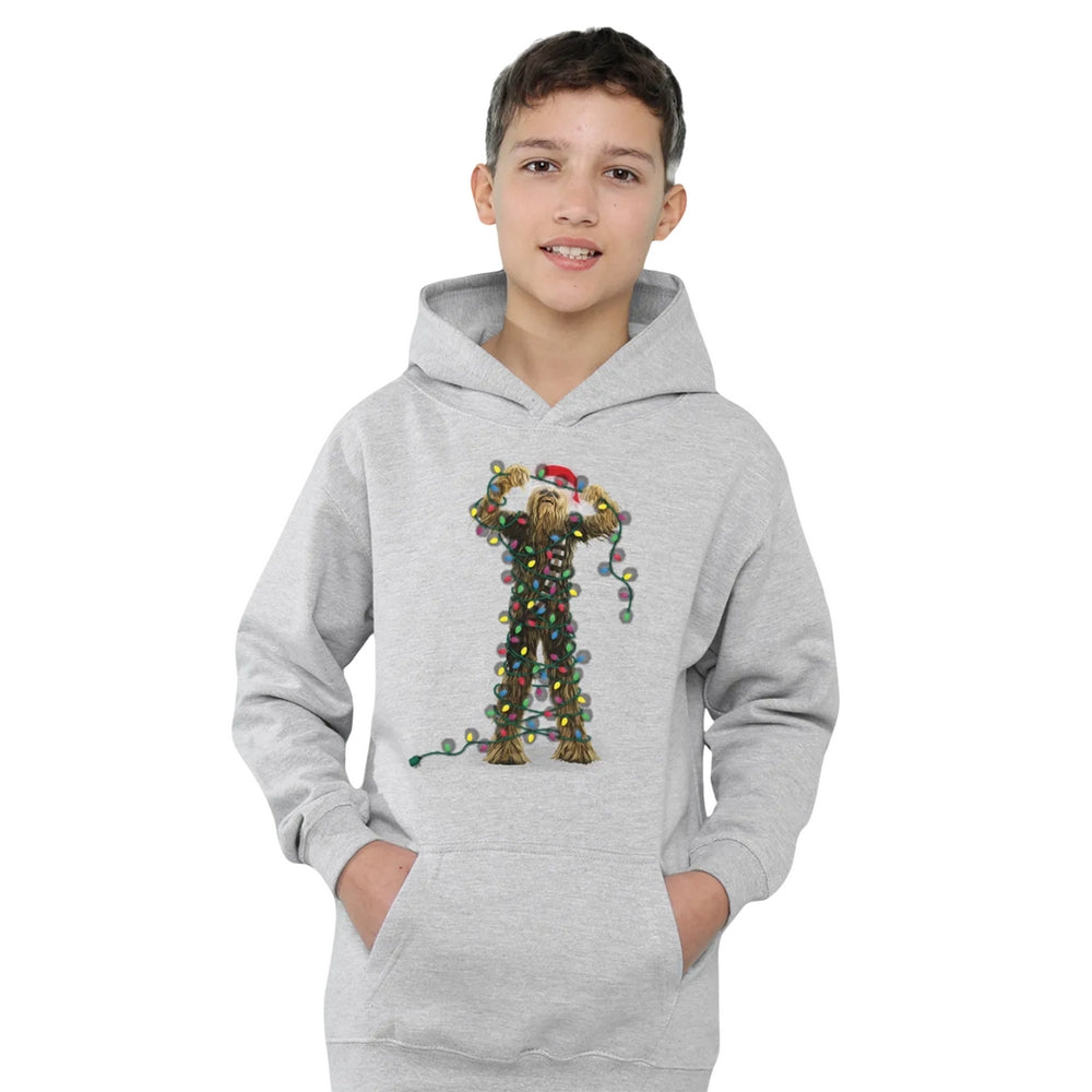 Athletic Heather - Lifestyle - Star Wars Childrens-Kids Christmas Chewbacca Tangled Lights Heather Hoodie