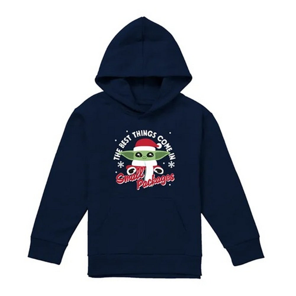 Navy - Front - Star Wars The Mandalorian Childrens-Kids Grogu Snowflake Christmas Hoodie