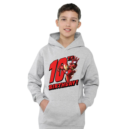 Athletic Heather - Lifestyle - Marvel Childrens-Kids Iron Man Heather 10th Birthday Hoodie