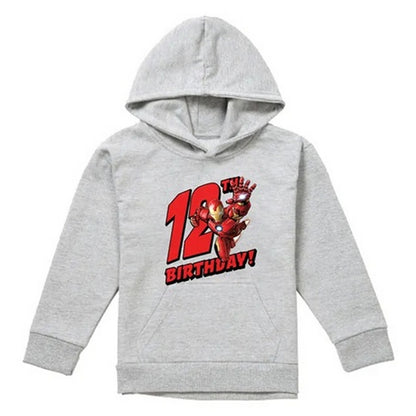 Athletic Heather - Front - Marvel Childrens-Kids Iron Man Heather 12th Birthday Hoodie
