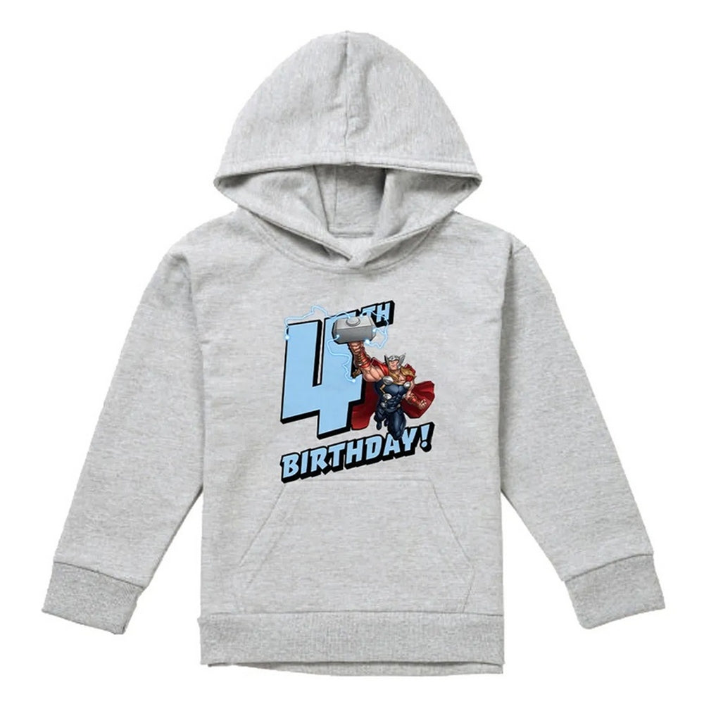 Athletic Heather - Front - Marvel Childrens-Kids Thor Heather 4th Birthday Hoodie