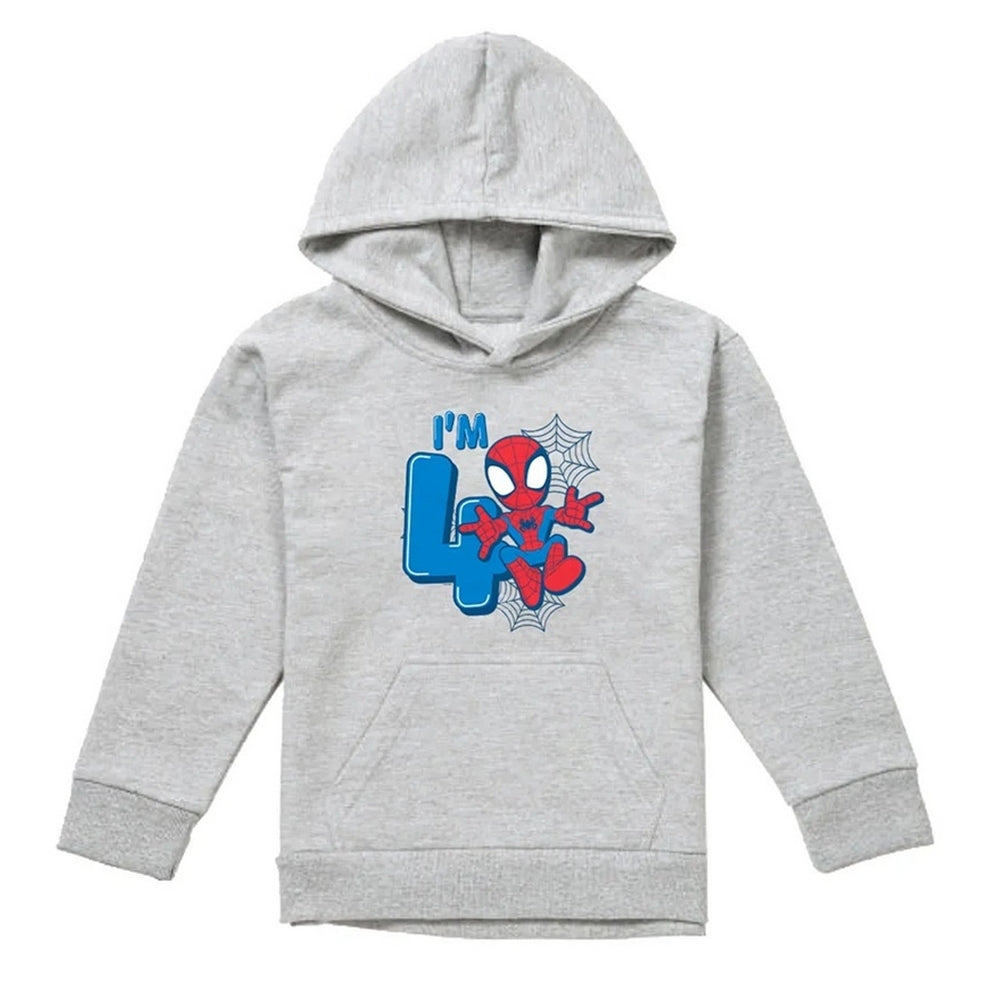 Athletic - Front - Spider-Man Childrens-Kids Cute Spidey Heather 4th Birthday Pullover Hoodie