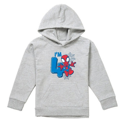 Athletic - Front - Spider-Man Childrens-Kids Cute Spidey Heather 4th Birthday Pullover Hoodie