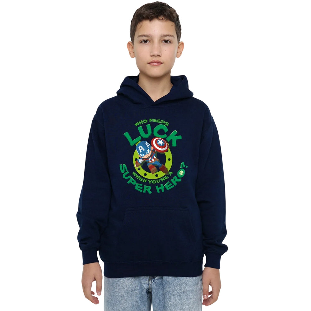 Navy - Lifestyle - Captain America Childrens-Kids Lucky Super Hero Pull Over St Patricks Day Hoodie