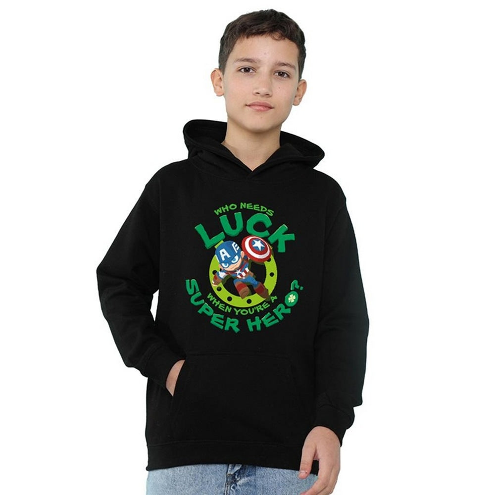 Black - Lifestyle - Captain America Childrens-Kids Lucky Super Hero Pull Over St Patricks Day Hoodie