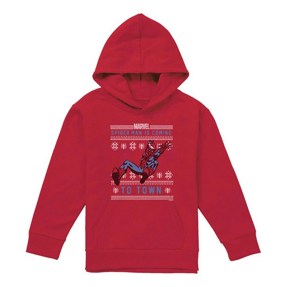 Red - Front - Spider-Man Childrens-Kids Pull Over Christmas Hoodie