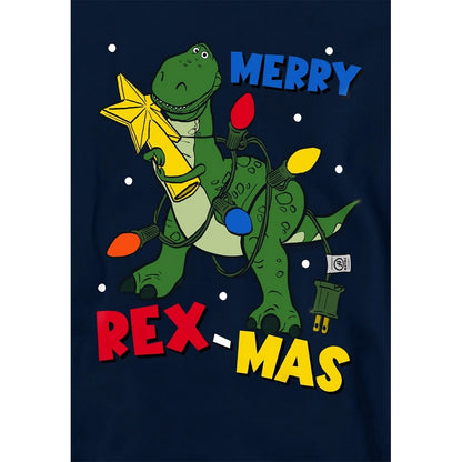 Navy - Side - Toy Story Childrens-Kids Merry Rexmas Christmas Pullover Hoodie
