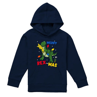 Navy - Front - Toy Story Childrens-Kids Merry Rexmas Christmas Pullover Hoodie
