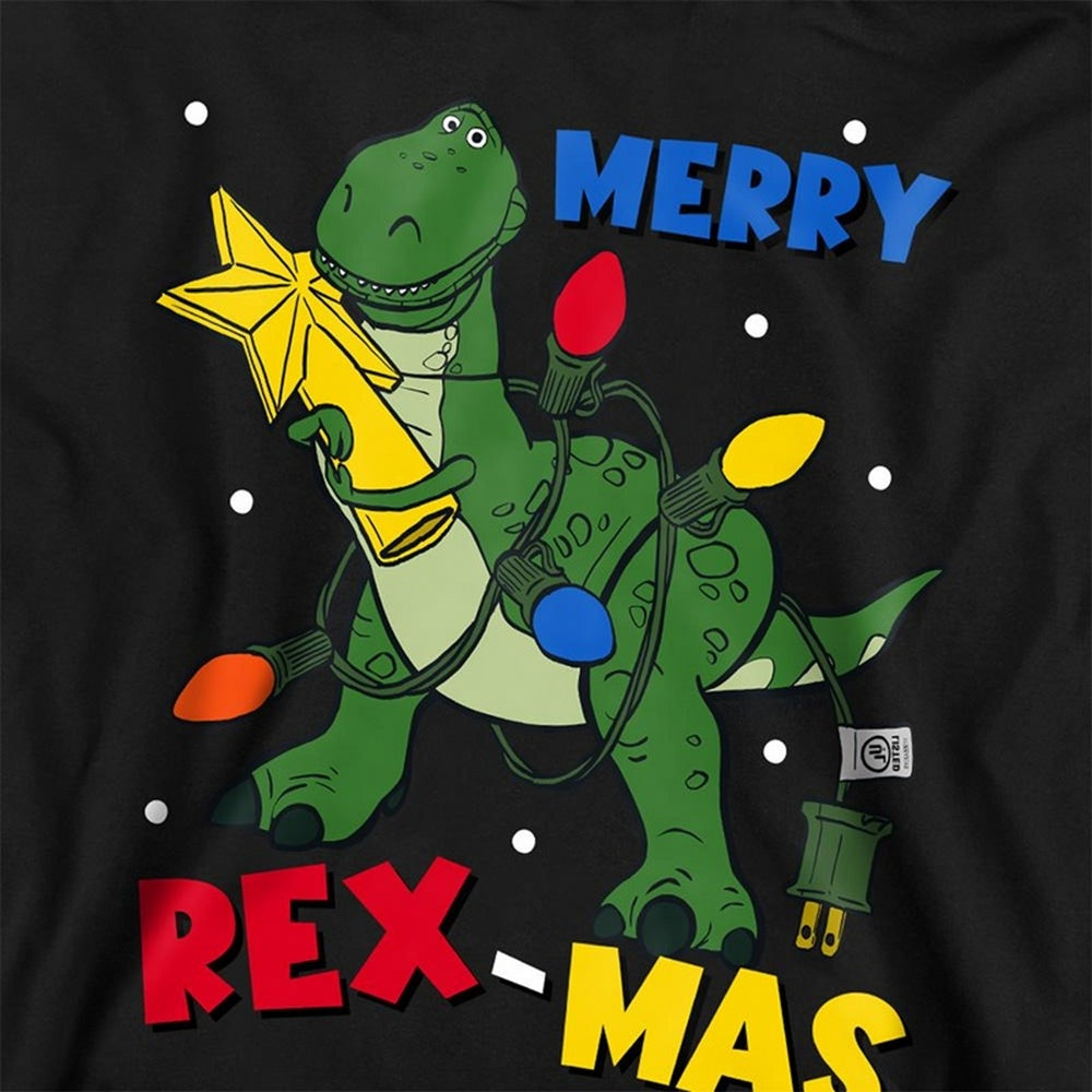 Black - Side - Toy Story Childrens-Kids Merry Rexmas Christmas Pullover Hoodie