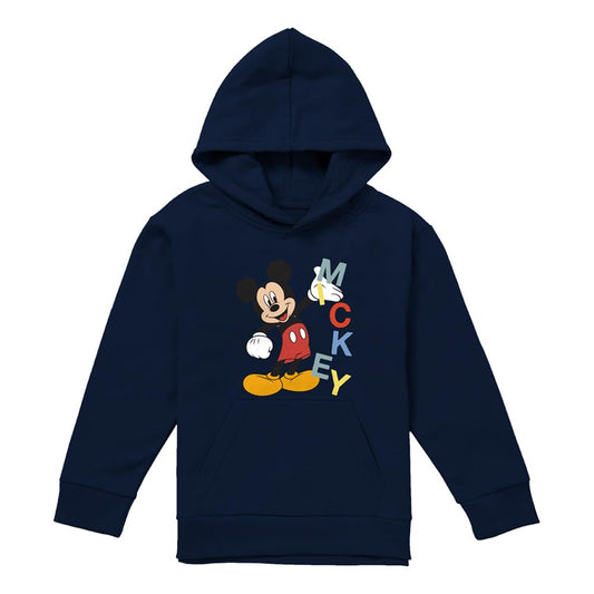 Navy - Front - Mickey Mouse Childrens-Kids Name Hoodie