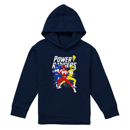 Navy - Front - Power Rangers Childrens-Kids Trio Heather Pullover Hoodie